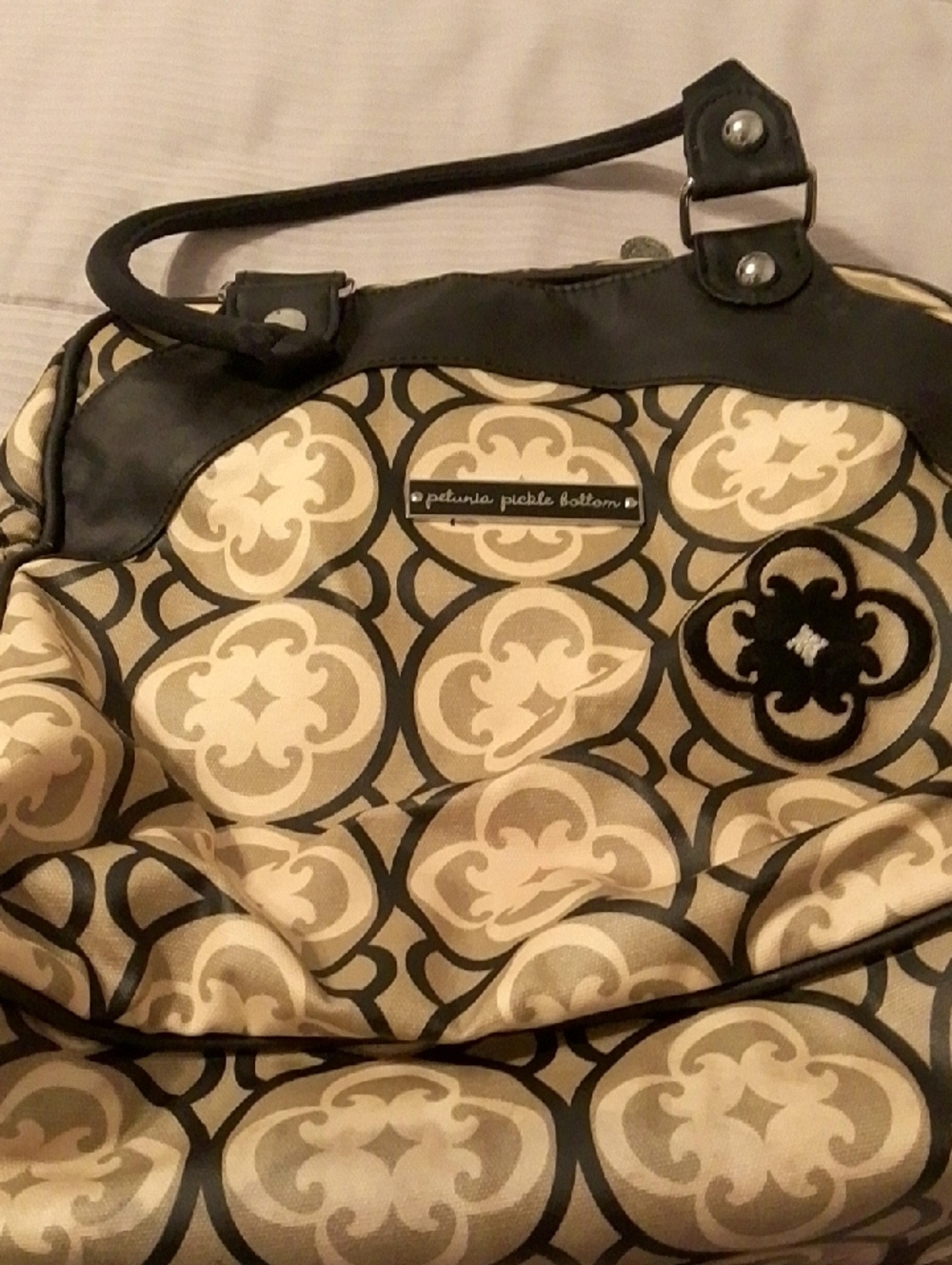 Petunia Pickle Bottom Beige and Black Patterned Shoulder Bag
